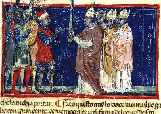 Codex Correr I 383 Pope Alexander III (1105-81) presents the sword to Doge Sebastiano Ziani, Venetia a 