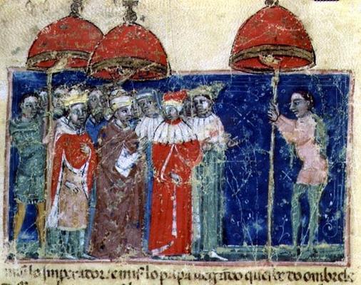 Codex Correr I 383 Pope Alexander III (1105-81) presents the parasol to Doge Sebastiano Ziani, Venet a 