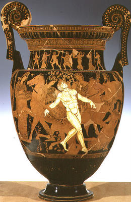 Red and white figure volute krater depicting the death of Talos, the bronze giant who guarded the Cr a 