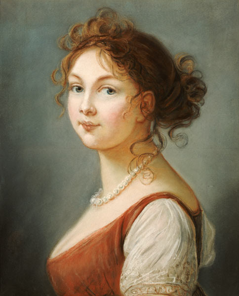 Portrait Of Louisa, Queen Of Prussia (1776-1810), Bust Length In A Terracotta Dress With White Sleev a 