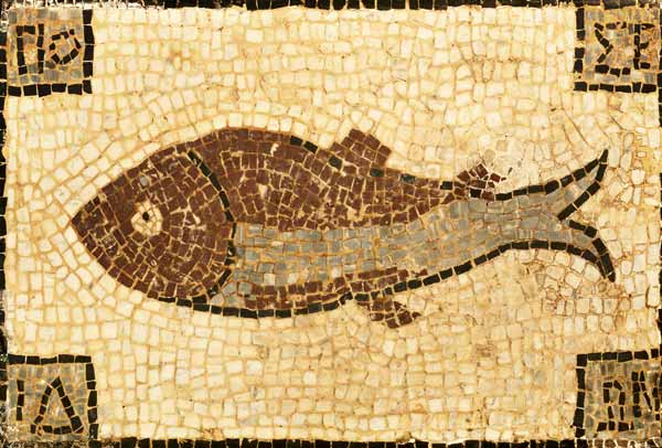 A Roman Mosaic Panel Depicting A Fish a 