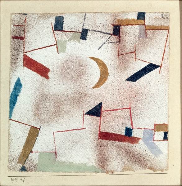 Abstract with crescent moon, 1919 (no 47) (w/c on primed linen on paper on cardboard)  a 