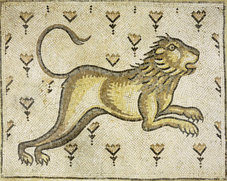 A Byzantine Marble Mosaic Panel Depicting A Lion In A Field Of Flowers a 