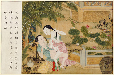 A Chinese Erotic Painting Depicting An Amorous Couple Engaged In Lovemaking a 