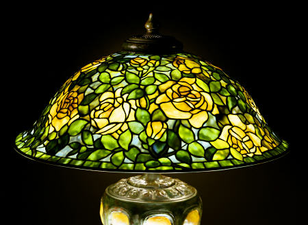 A Detail Of The Shade Taken From A ''Rose'' Leaded Glass Turtleback Tile And Bronze Table Lamp a 