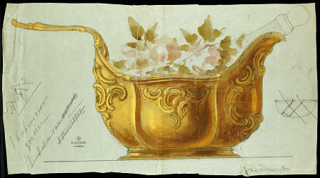 A Drawing Of A Large Gilt Metal Kovsh In The Louis XV Style a 