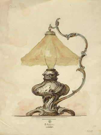A Drawing Of A Silver Table Lamp With A Twisted Fluted Body In Rococo Style a 