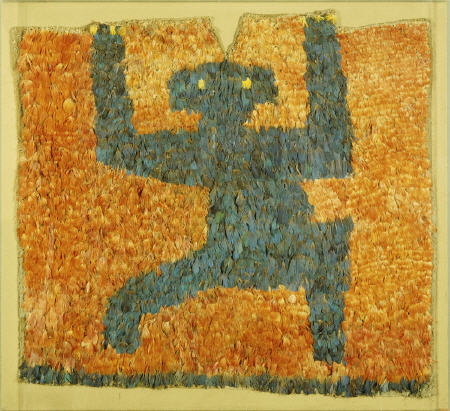 A Fine And Rare Nasca Feathered Panel, With The Figure Of A Monkey a 