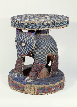 A Fine Cameroon Beaded Stool, The Support Carved As A Leopard, 19th Century a 