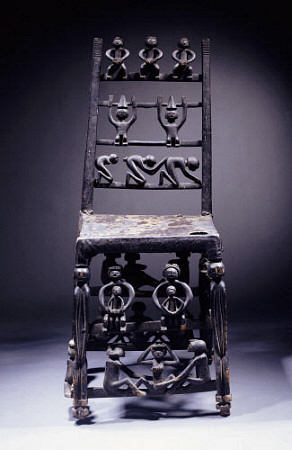 A Fine Chokwe Chair Carved With Various Figures a 