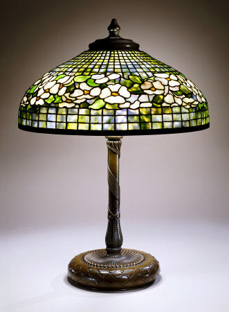 A Fine ''Dogwood'' Leaded Glass And Bronze Table Lamp a 