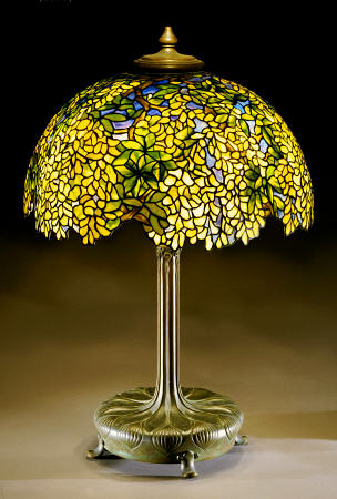 A Fine ''Laburnum'' Leaded Glass And Bronze Table Lamp a 