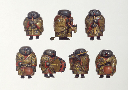 A Finely Lacquered Group Of Seven Netsuke a 