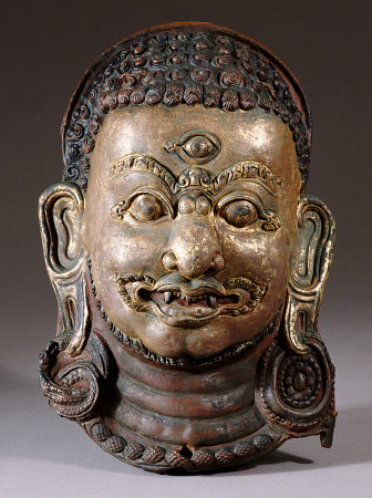 A Fine Nepalese Copper Repousse Mask Of Bhairava, 17th Century a 