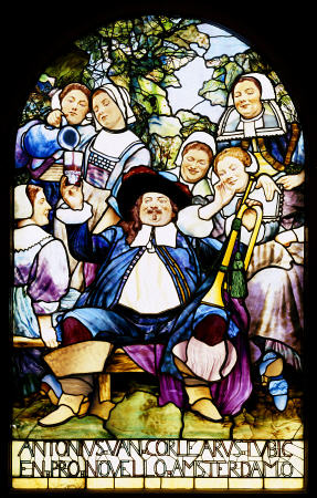 A Fine Stained Glass Historical Portrait Window Commissioned By The Colonial Club Designed By Howard a 