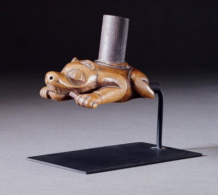A Fine Tlingit Pipe Of A Crouching Beaver Holding A Stick In Its Mouth a 
