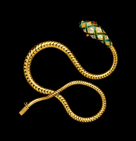 A Fine Victorian Diamond, Gold And Enamel Flexible Serpent Necklace, Circa 1860 a 