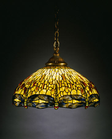 A ''Hanging Head'' Dragonfly Glass And Gilt Bronze Chandelier By Tiffany Studios a 