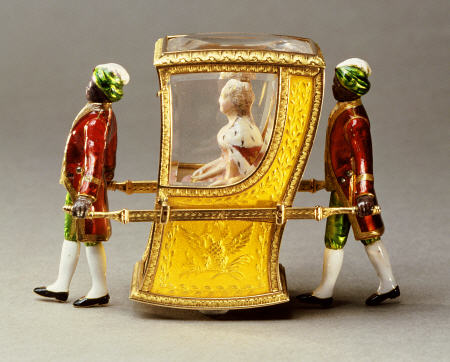 A Jewelled, Guilloche, Enamel, Two-Colour Gold Automaton Sedan Chair With A Figure Of Catherine The a 
