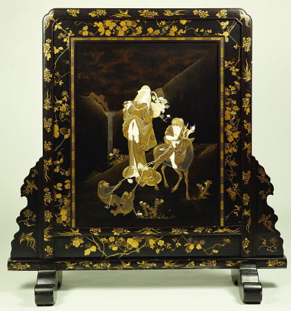 A Large And Impressive Black Lacquer Tsuitate (Room Divider),/n Depicting Yamauba And Kintoki In A M a 