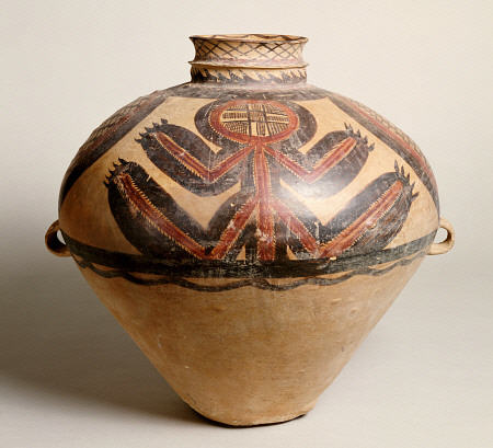 A Large Gansu Neolithic Pottery Two-Handled Jar a 