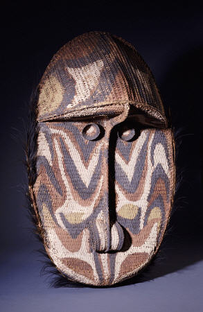 A Large Iatmul Woven Rattan Gable Mask, Of Oval Form With Projecting Forehead a 