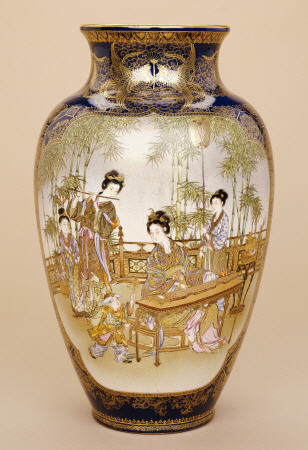 A Large Kinkozan Vase Depicting A Lady Playing A Koto With Ladies And Children Beneath A Wisteria a 