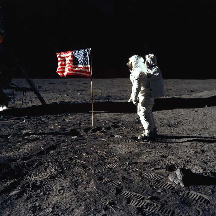 American Astronaut Edwin Buzz Aldrin walking on the moon during Apollo 11 mission a 