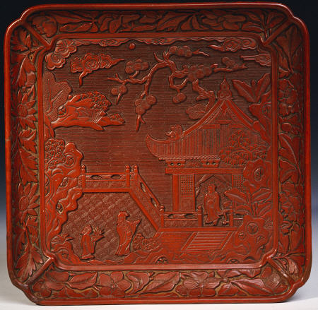 A Ming Red Lacquer Shaped Square Tray, 16th Century a 