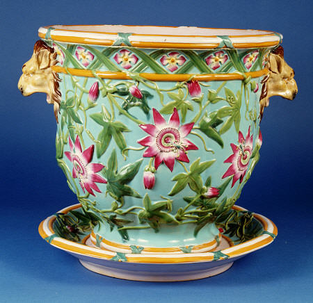 A  Minton ''Garden Pot Passion Flower'' Jardiniere And Underdish, 1858 a 