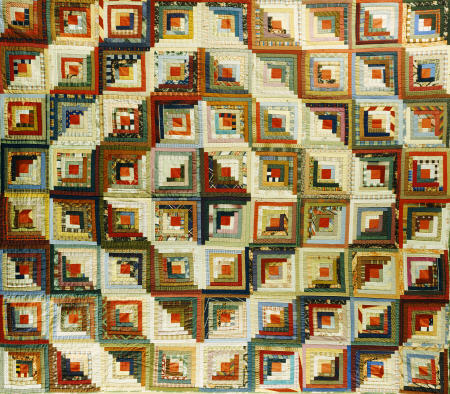 An Amish Pieced & Quilted Cotton Coverlet Worked In A Variation Of The Log Cabin Pattern a 