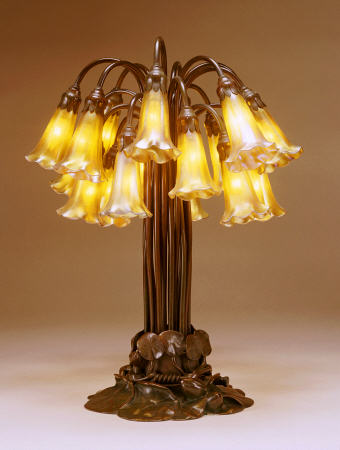 An Eighteen-Light ''Lily'' Favrile Glass And Bronze Table Lamp a 