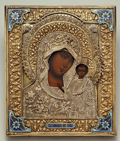 An Enamel And Silver-Gilt Icon Of The Virgin Kazanskaya,  The Oklad Marked Moscow, 1899-1908 a 