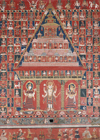 A Nepalese Paubha Depicting A Visnu Shrine, Dated 1716 a 