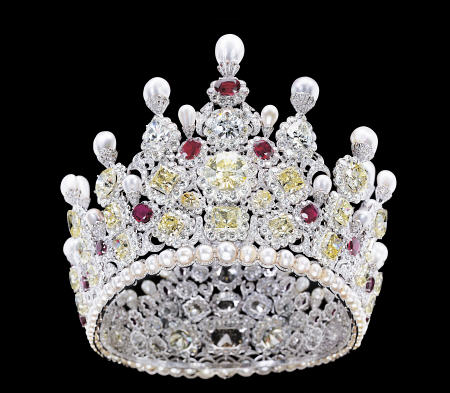 An Extraordinary Coloured Diamond, Diamond, Natural Pearl And Ruby Crown a 