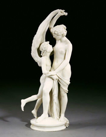 An Italian White Marble Group Of Cupid And Psyche, Entitled Speranza Nutre Amore (Hope Feeds Love) B a 
