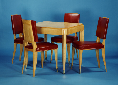 An Oak Games Table And Four Chairs Designed By Jacques-Emile Ruhlmann (1879-1933) a 