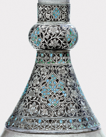 An Ottoman Turquoise Inset Silver Mounted Zinc Bottle  Istanbul, Turkey, 17th Century a 