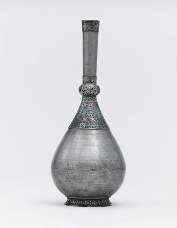 An Ottoman Turquoise Inset Silver Mounted Zinc Bottle  Istanbul, Turkey, 17th Century a 