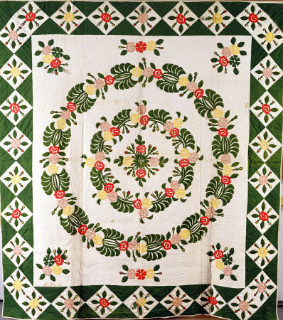 A Pieced And Appliqued Cotton Quilted Coverlet, South Carolina, Mid-19th Century a 