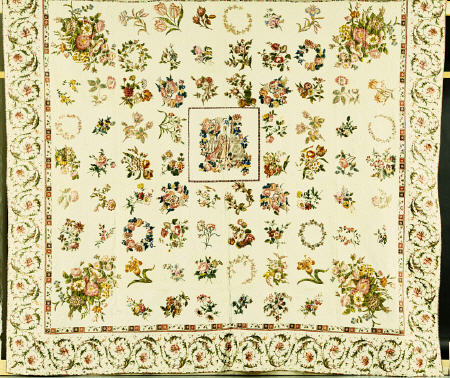 A Pieced And Appliqued Cotton Quilted Coverlet, American, 1844 a 