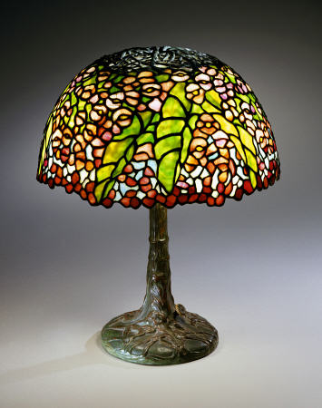 A ''Pony Begonia'' Leaded Glass And Bronze Table Lamp a 