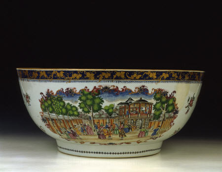 A Rare Famille Rose ''London'' Punchbowl With A View Of The Grand Walk, Vauxhall Gardens a 