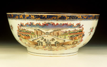 A Rare Famille Rose ''London'' Punchbowl With A View Of The Foundling Hospital, London a 
