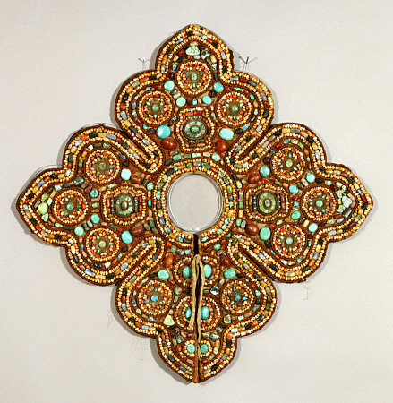 A Rare Tibetan Textile Collar Decorated With Semi-Precious Stones a 
