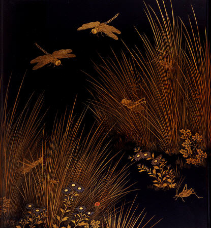 A Roironuri Suzuribako (Writing Case) Depicting Dragonflies, Crickets And A Ladybird Among Grasses A a 