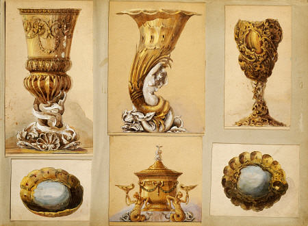 A Selection Of Designs From The House Of Carl Faberge Including Silver Gilt Vases, Two Oval Scallope a 