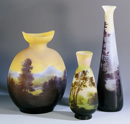 A Selection Of Galle Double-Overlay And Acid-Etched Vases a 