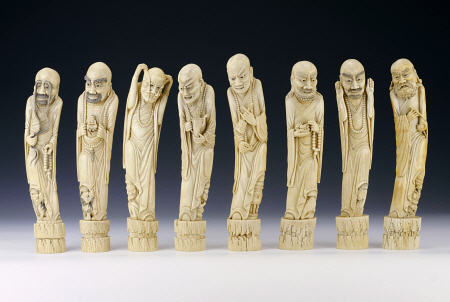A Set Of Eight Ivory Figures Of Luohans a 