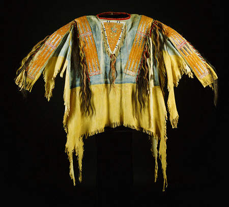 A Southern Cheyenne Quilled And Fringed Hide Warrior''s Shirt a 